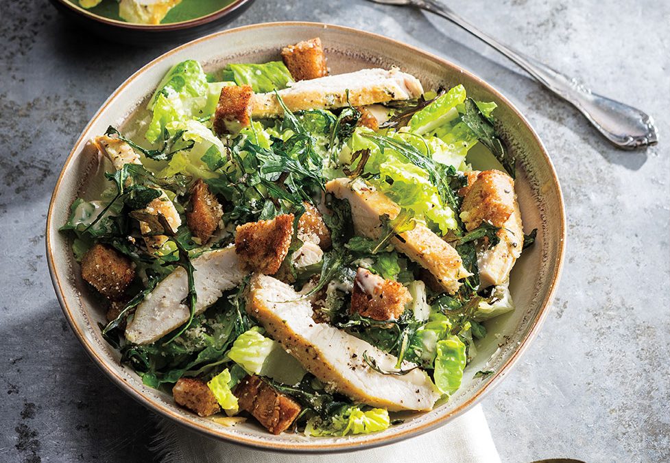 Crispy Kale Caesar Salad with Roasted Chicken Breast