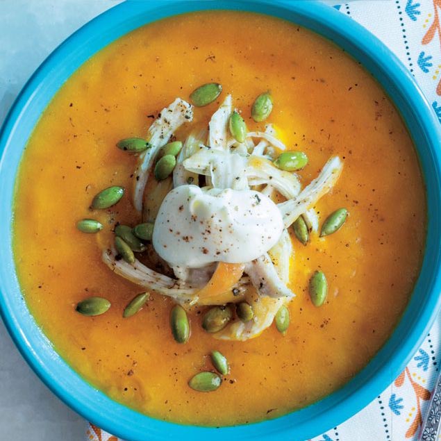 Butternut Squash Soup with Shredded Chicken