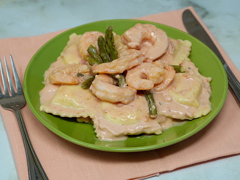 Ravioli with Shrimp in Blush Sauce