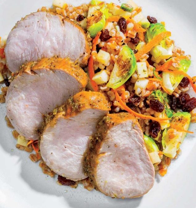 Roasted Pork Tenderloin with Harvest Wheat Berry & Brussels Sprouts Salad
