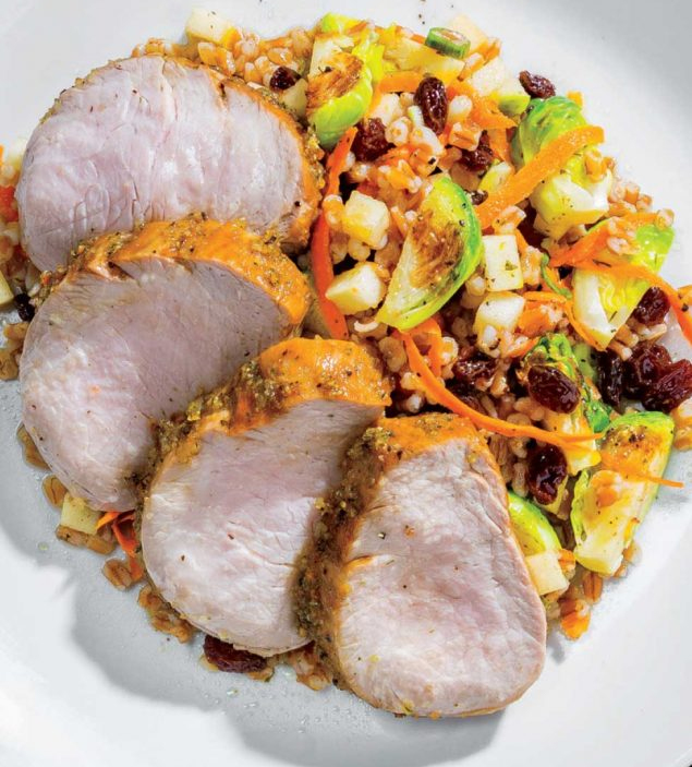 Roasted Pork Tenderloin with Harvest Wheat Berry & Brussels Sprouts Salad